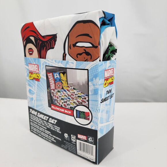Marvel Comics Twin Sheet Set Flat Fitted Pillowcase Kids Bed Room Superheroes - Picture 3 of 4